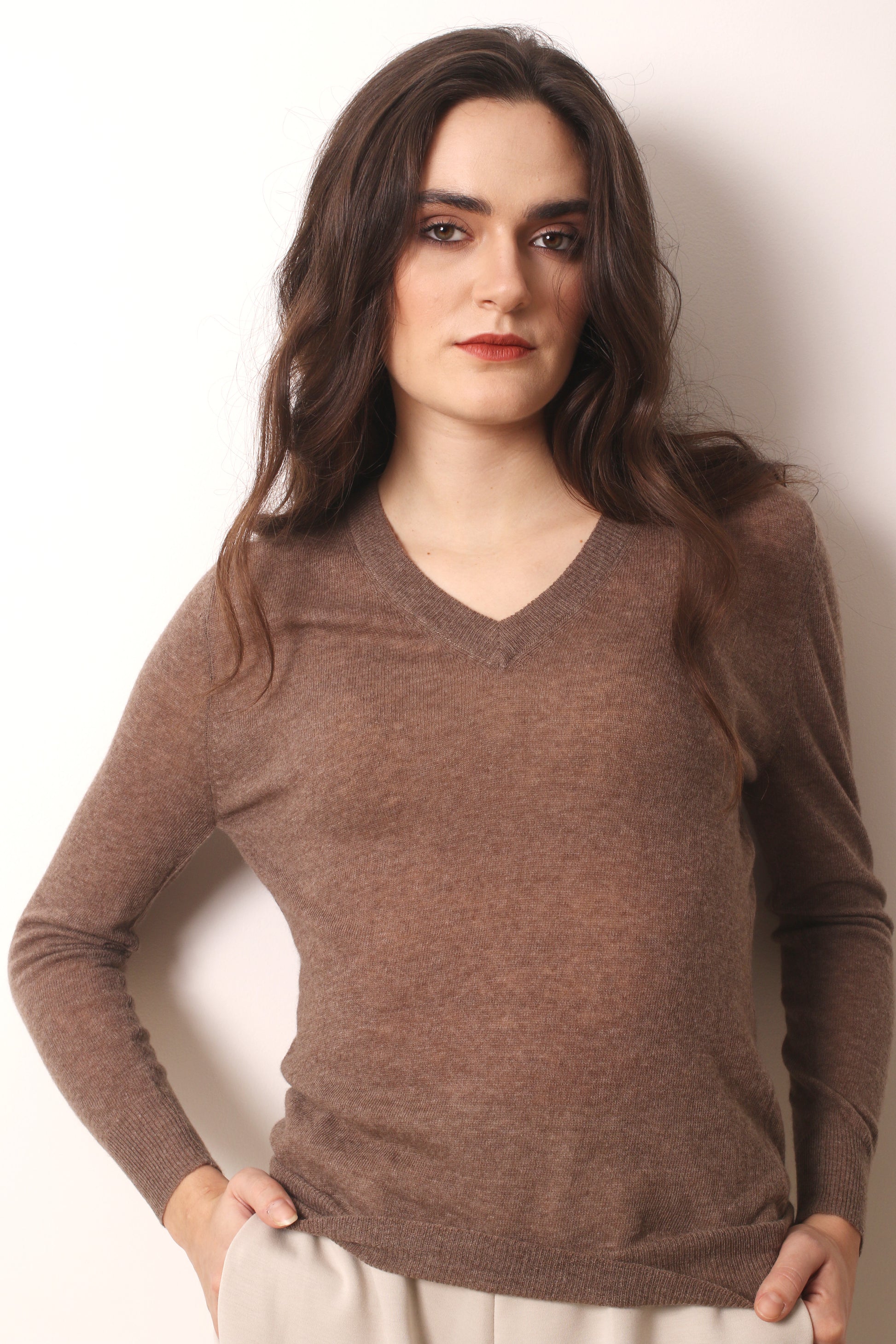 Taupe Cashmere T shirt 2- Pashma Women's