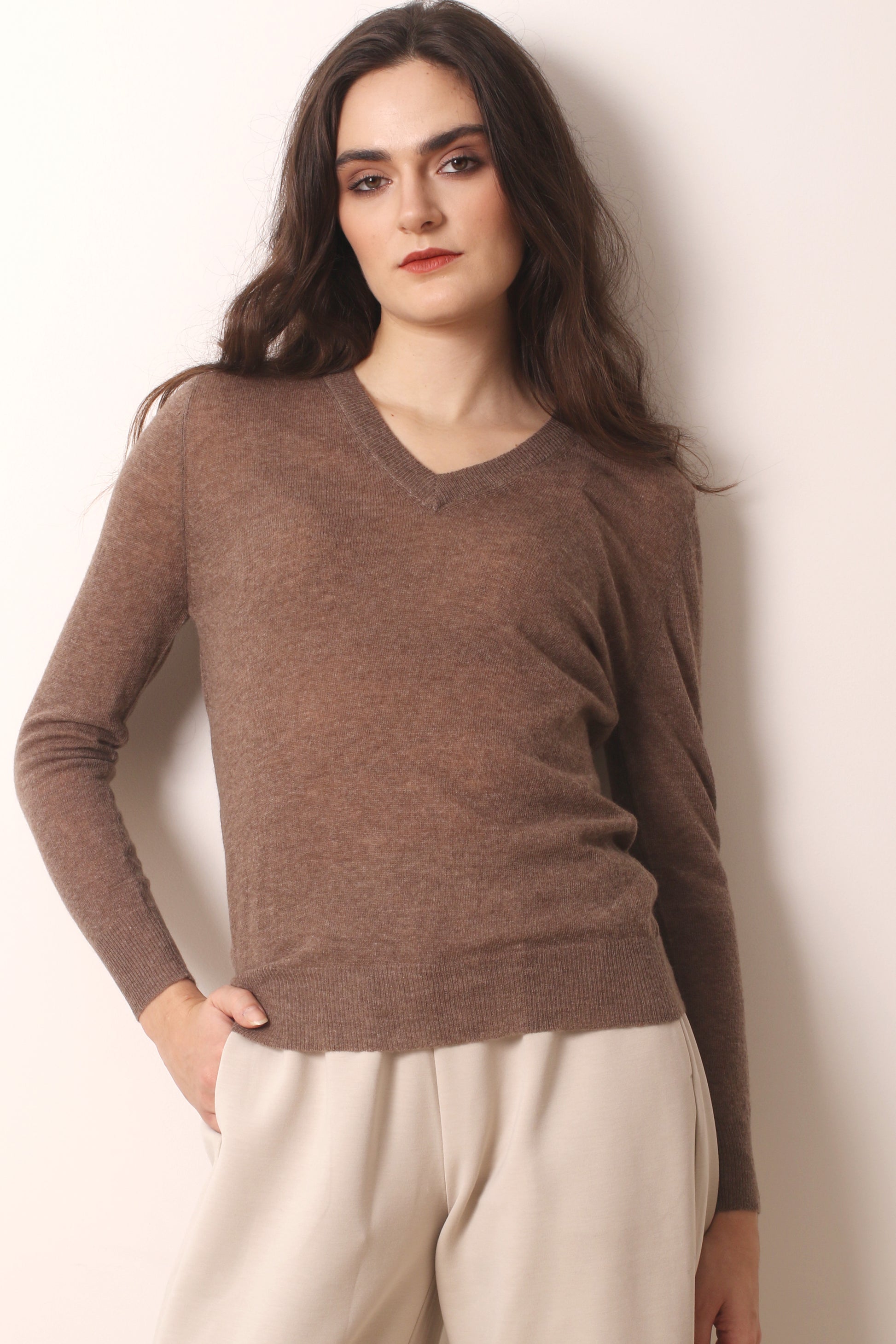 Taupe Cashmere T shirt 3- Pashma Women's