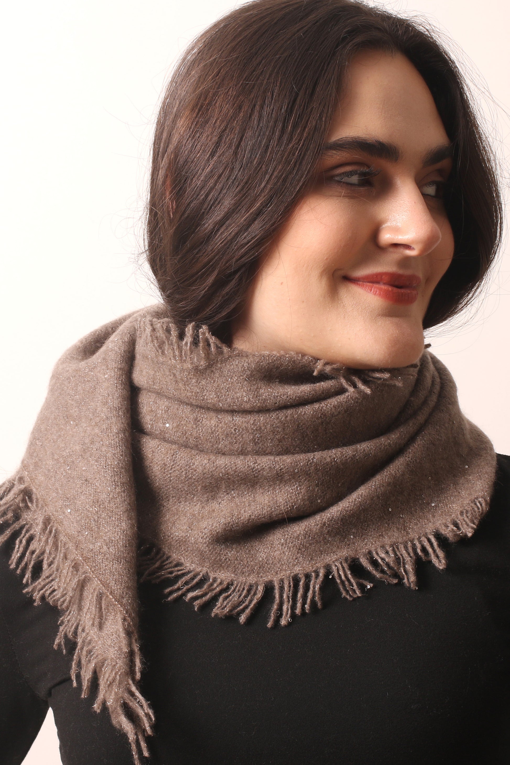 Taupe Diamond Yarn Cashmere Scarf 1-Pashma Women's
