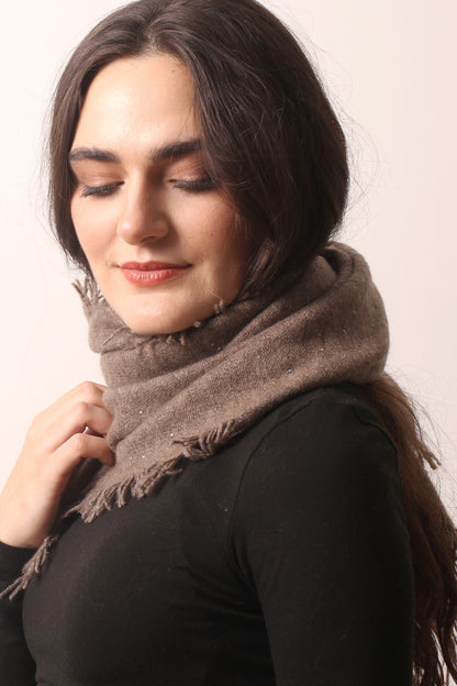 Taupe Diamond Yarn Cashmere Scarf 2-Pashma Women's