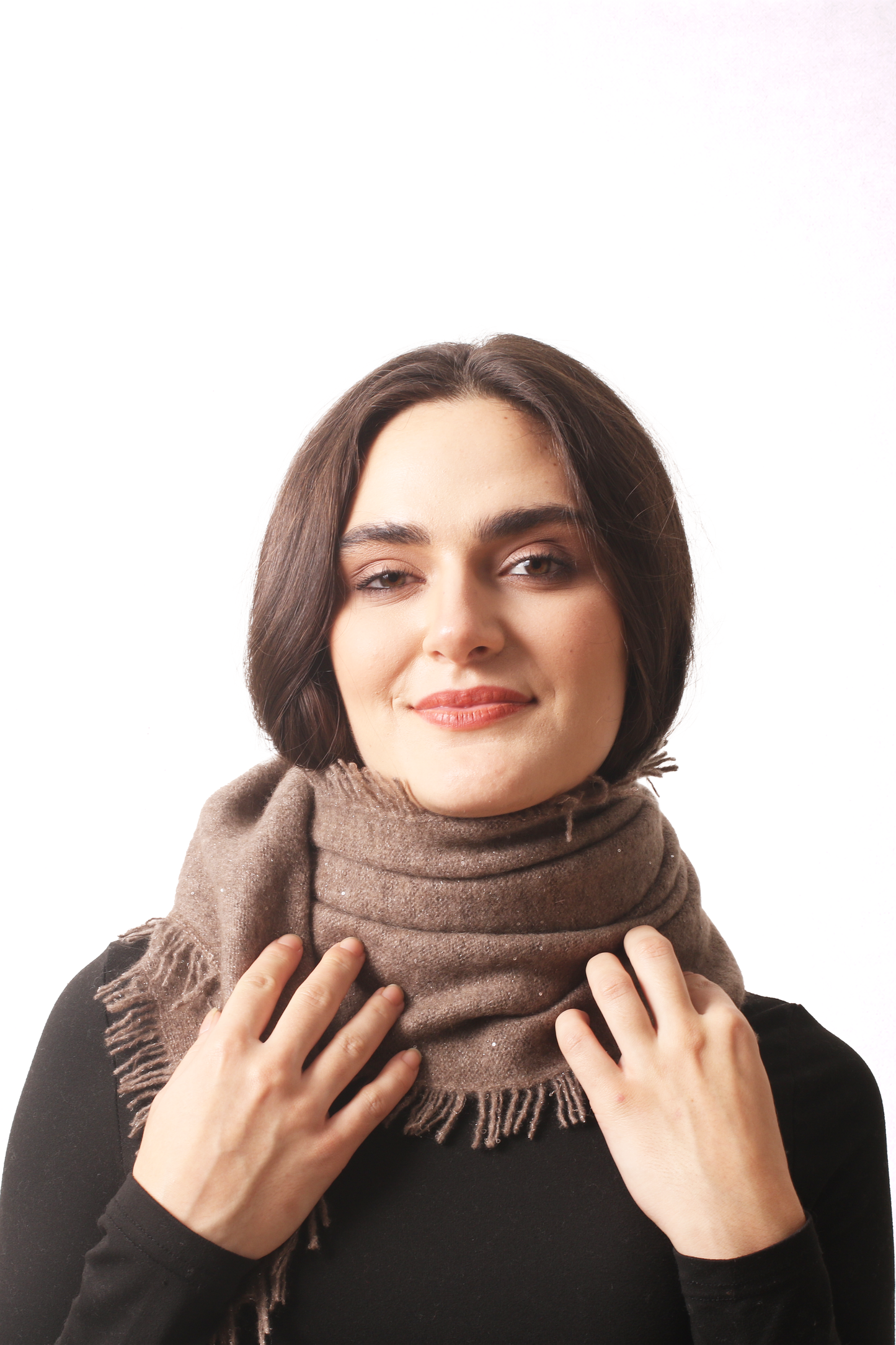 Taupe Diamond Yarn Cashmere Scarf