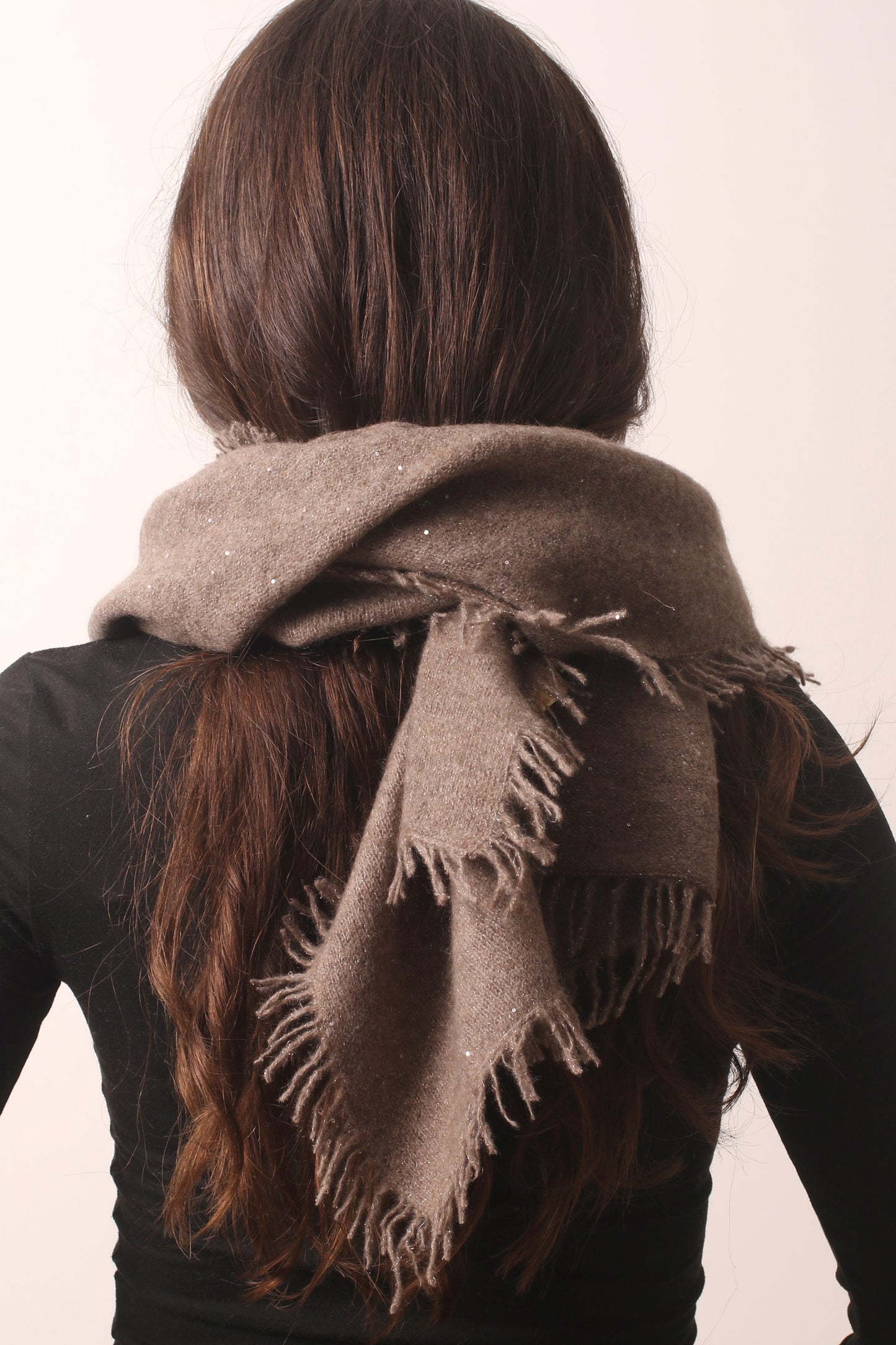 Taupe Diamond Yarn Cashmere Scarf 3-Pashma Women's