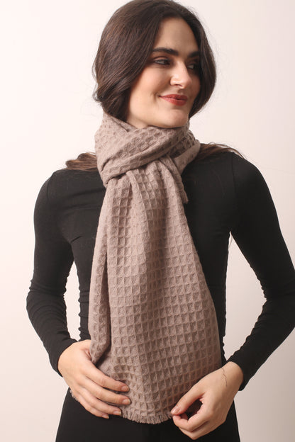 Taupe Waffle Weave Cashmere Scarf- Pashma Women's