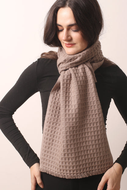 Taupe Waffle Weave Cashmere Scarf 1- Pashma Women's