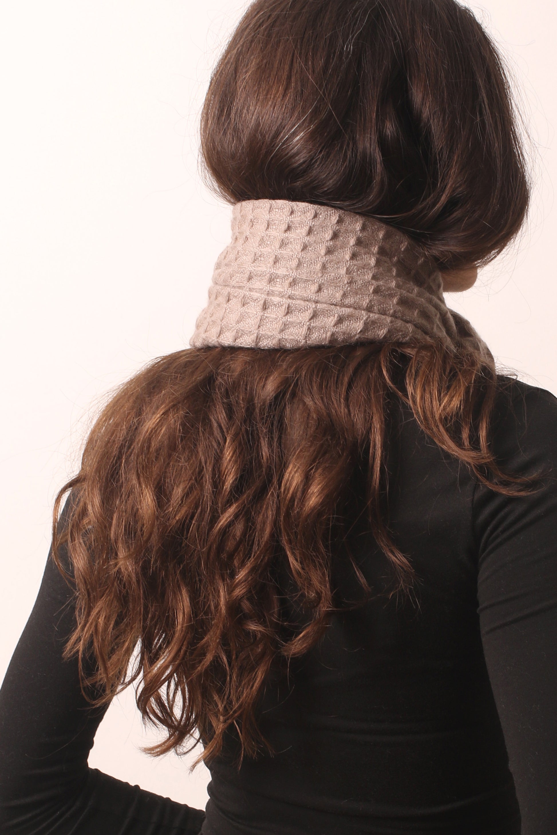 Taupe Waffle Weave Cashmere Scarf 3- Pashma Women's