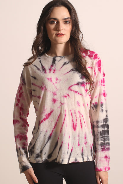 Tie & Dye Cashmere Crew Neck T shirt 1- Pashma  Women's