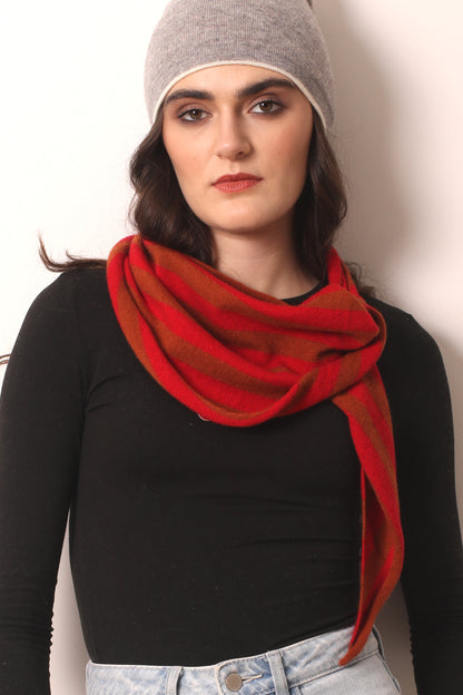 Toffee and red Striped Triangular Scarf- Pashma Women's