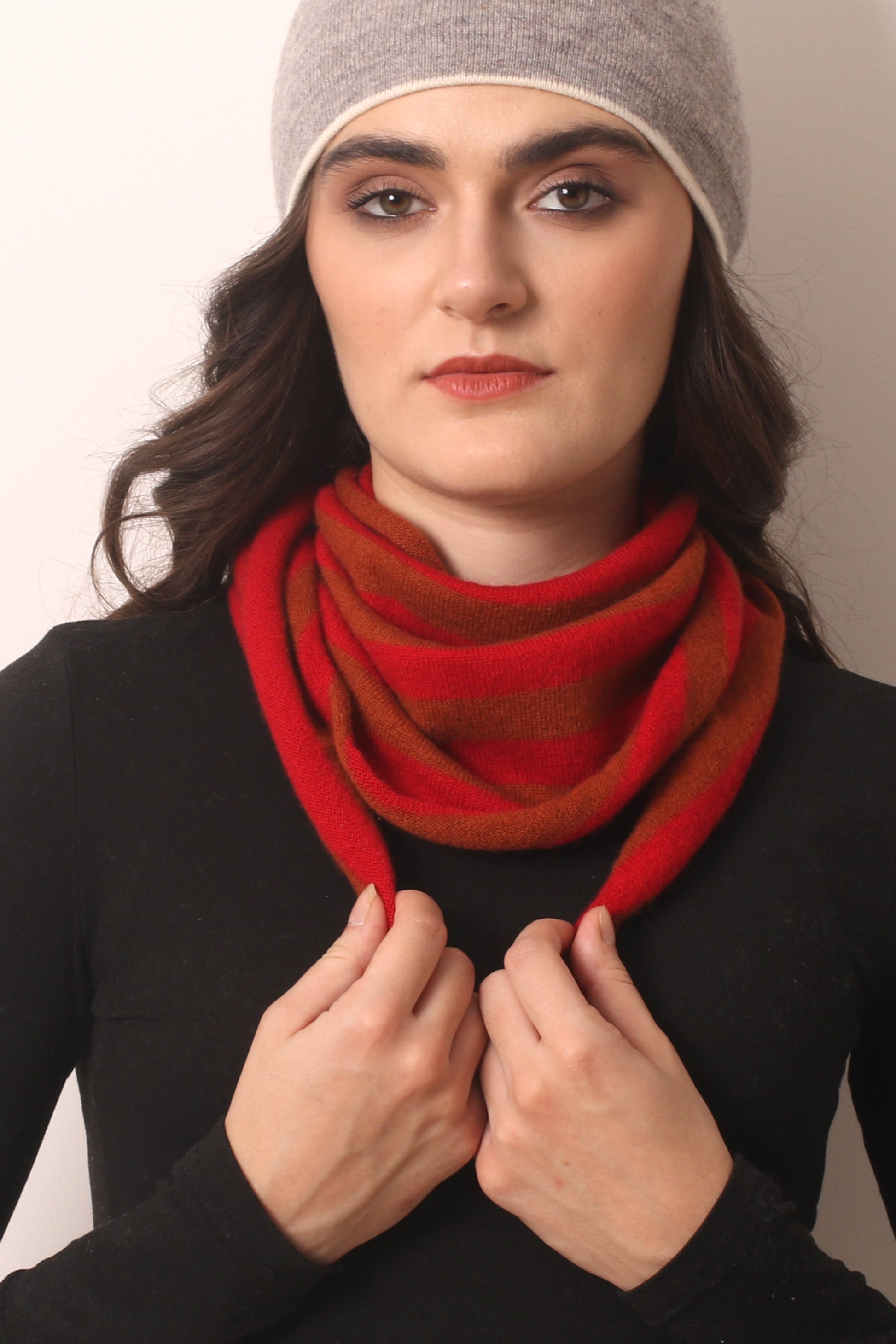 Toffee and red Striped Triangular Scarf 1- Pashma Women's