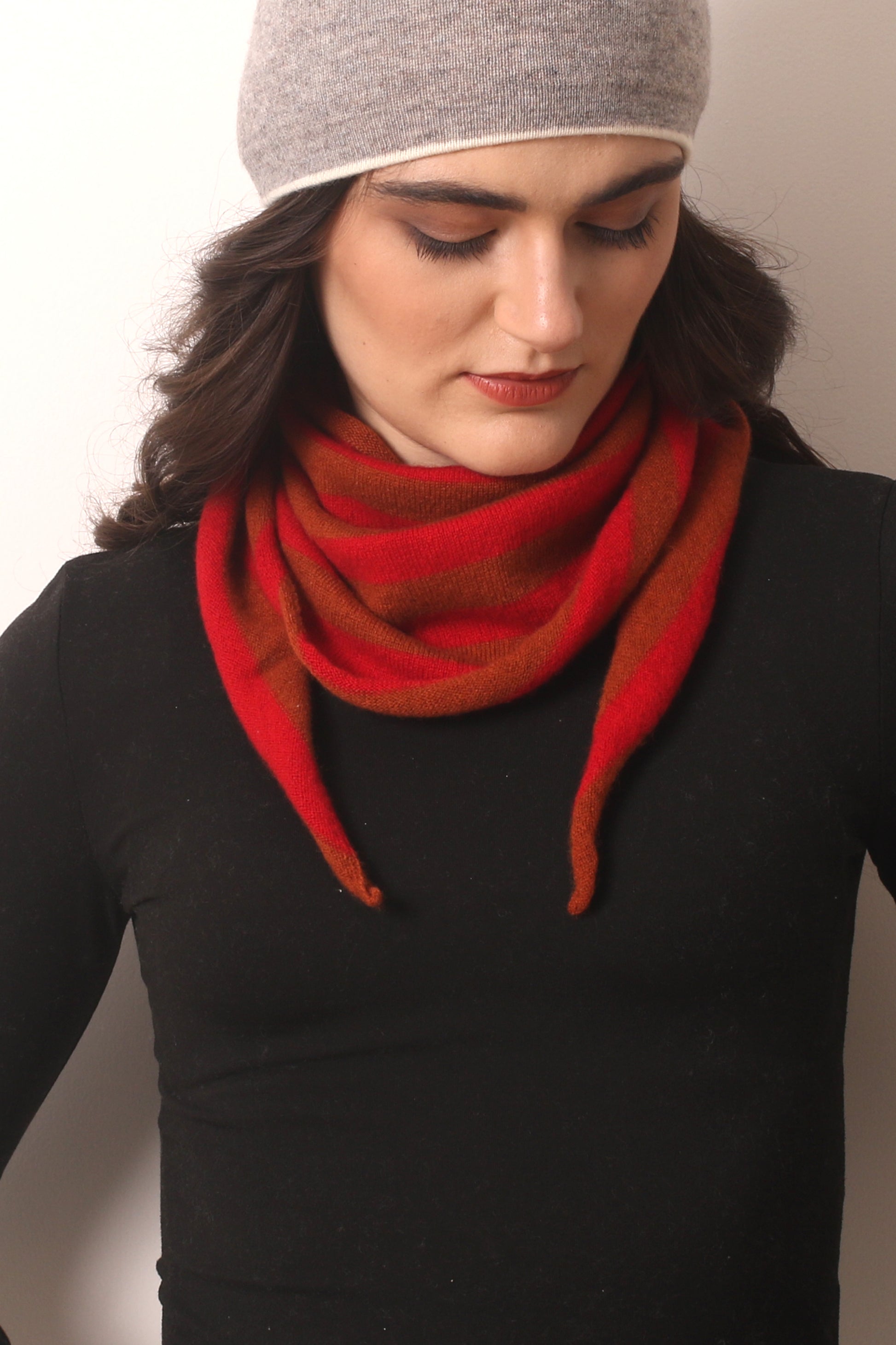 Toffee and red Striped Triangular Scarf 2- Pashma Women's