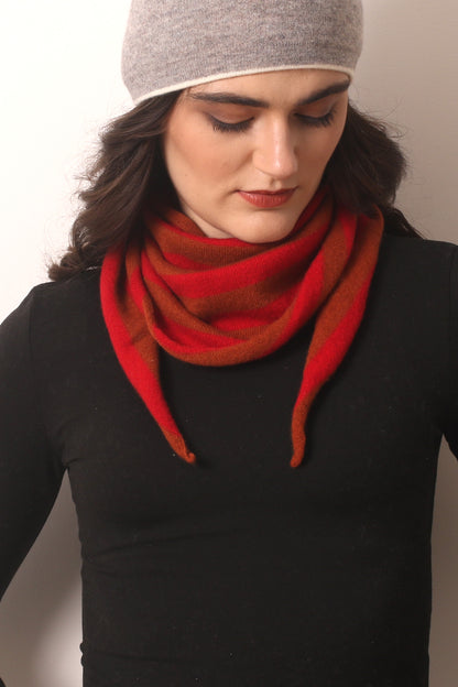 Toffee and red Striped Triangular Scarf 2- Pashma Women's