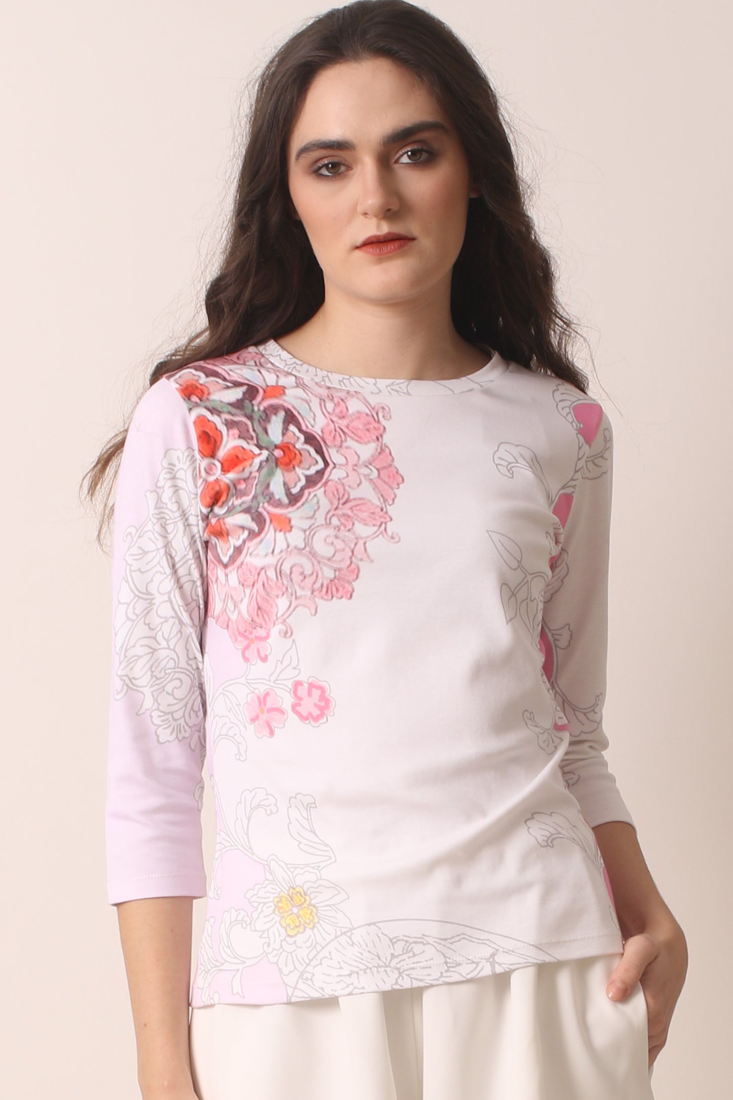 Monochrome Ivory and Shades of Pink Art Noveau T-Shirt