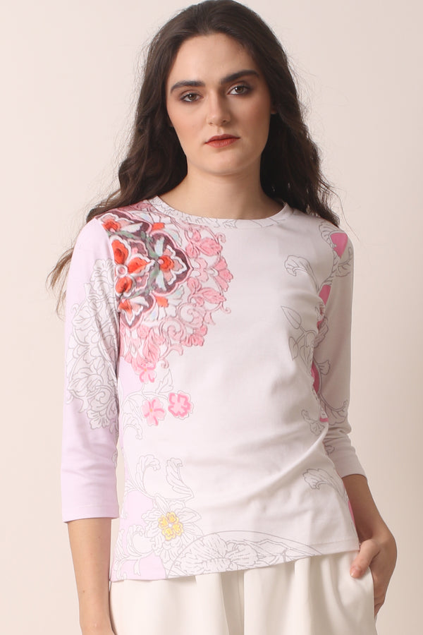 Monochrome Ivory and Shades of Pink Art Noveau T-Shirt