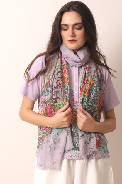 Lavender Wild flowers Silk Cashmere Scarf
