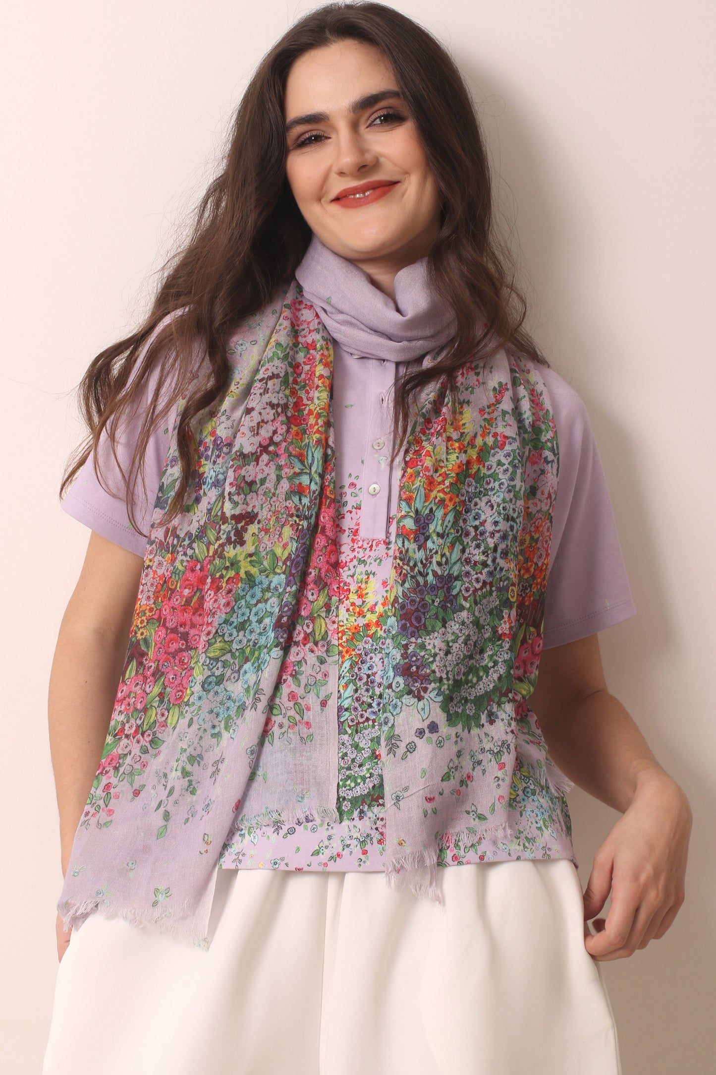 Lavender Wild flowers Silk Cashmere Scarf