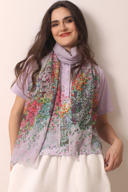 Lavender Wild flowers Silk Cashmere Scarf