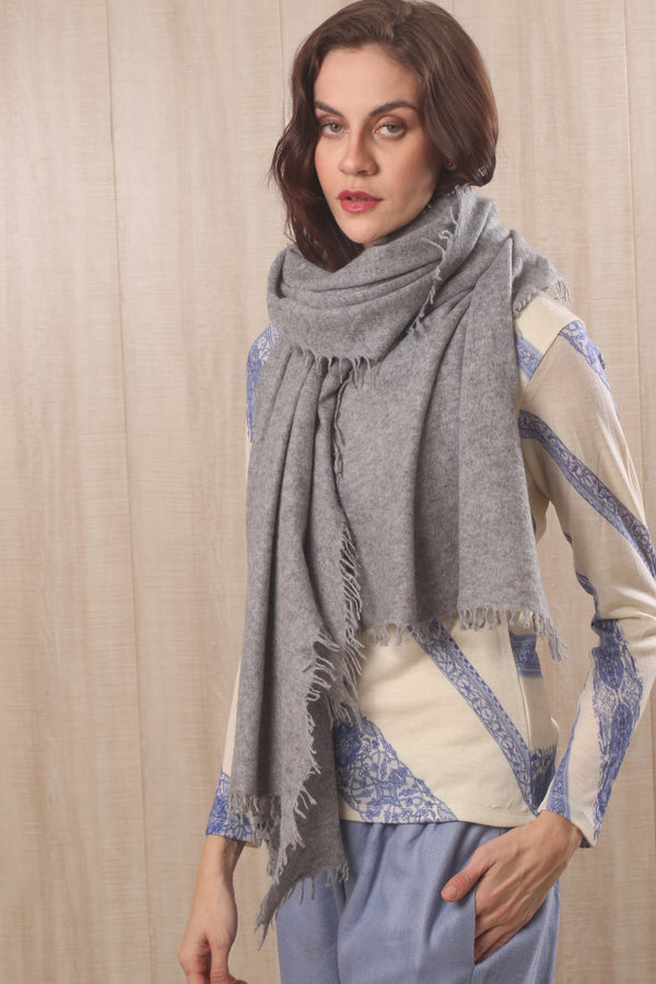 Cloud Grey Melange Knitted Cashmere Scarf