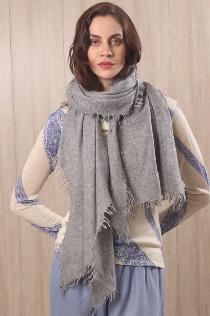 Cloud Grey Melange Knitted Cashmere Scarf