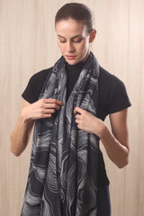 silk cashmere black & white contour lines scarves