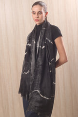 wool cashmere black & white abstract brushstrokes  scarves