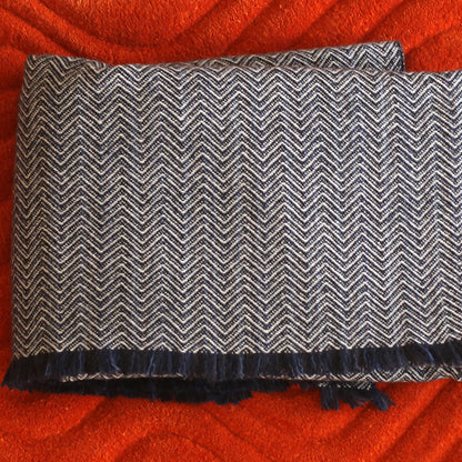 Midnight & Ivory Cashmere Herringbone Throw : Arthur