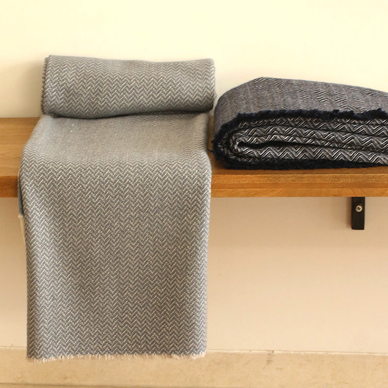 Gray & Ivory Cashmere Herringbone Throw : Arthur