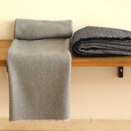 Gray & Ivory Cashmere Herringbone Throw : Arthur