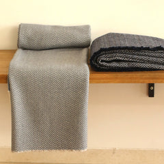 Gray & Ivory Cashmere Herringbone Throw : Arthur