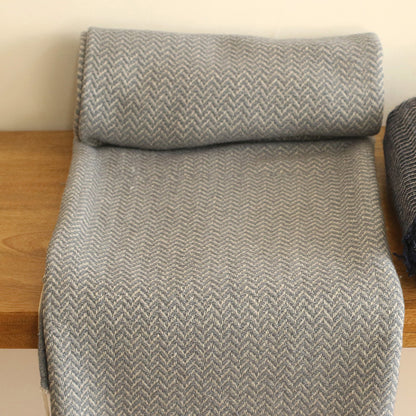 Gray & Ivory Cashmere Herringbone Throw : Arthur