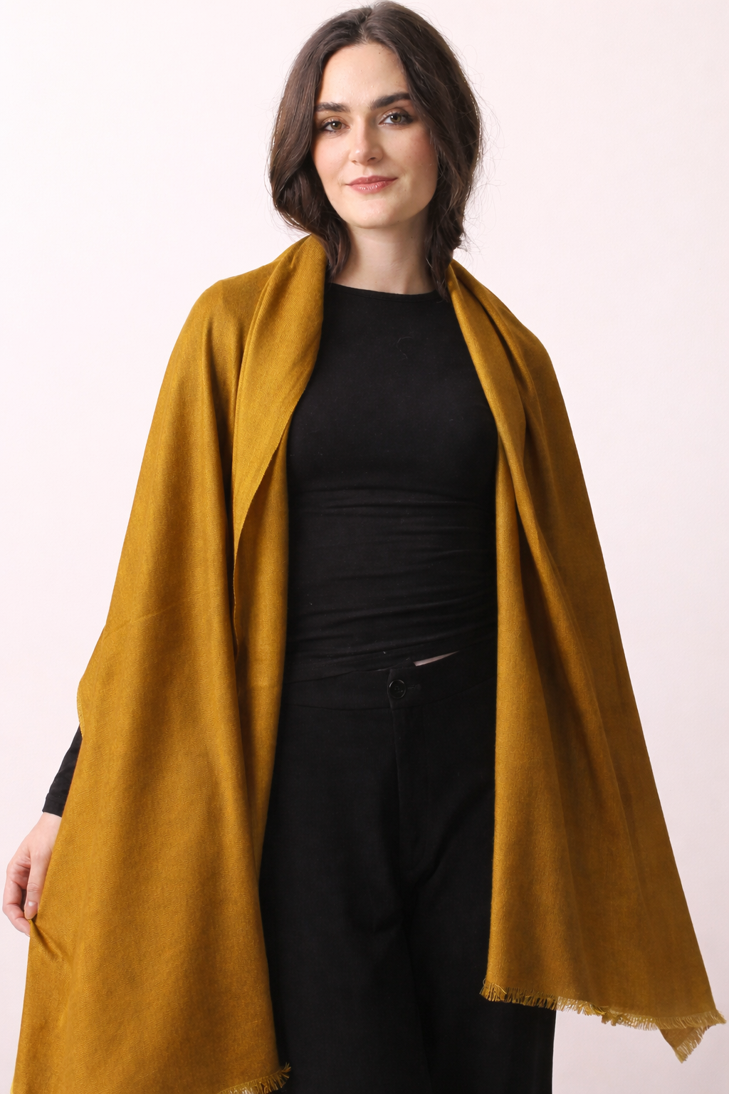 Vintage Mustard Silk Cashmere Twill Scarf- Pashma Women's