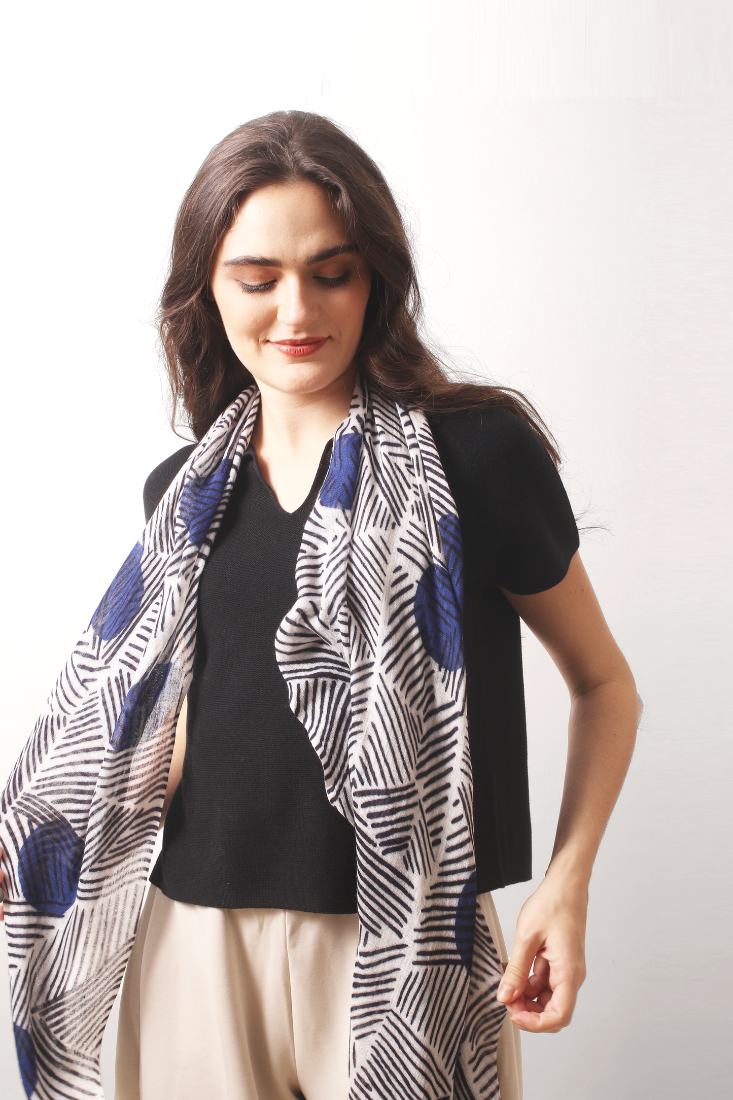 Dark Tide Geometric Silk Cashmere Scarf