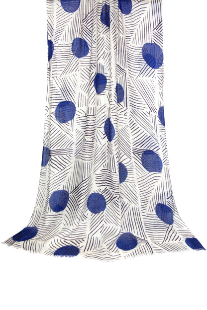 White & Inky Blue Geometric Silk Cashmere Scarf 3- Pashma_Women_s