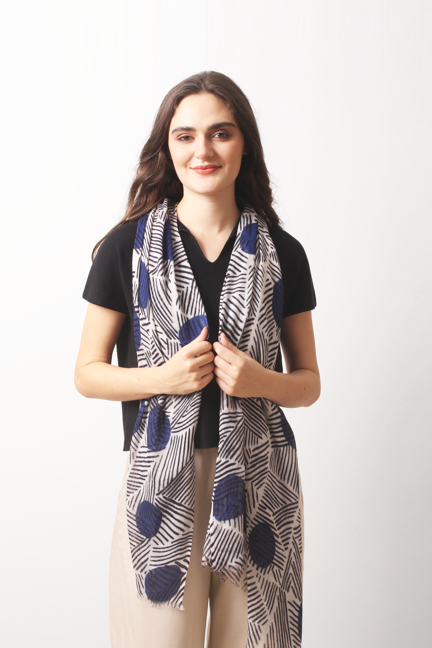 Dark Tide Geometric Silk Cashmere Scarf