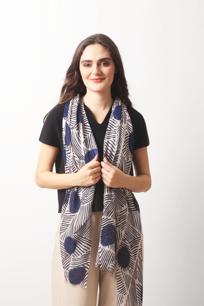 Dark Tide Geometric Silk Cashmere Scarf