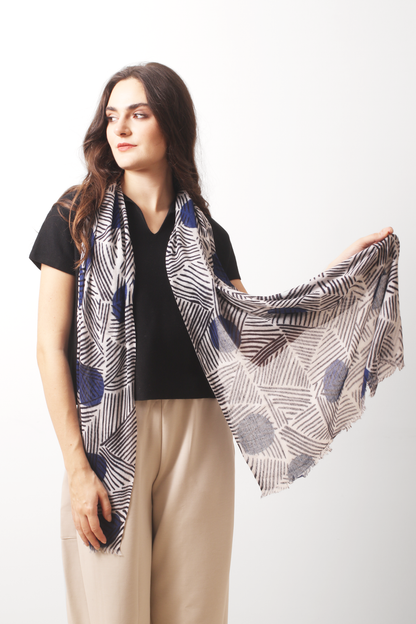 Dark Tide Geometric Silk Cashmere Scarf