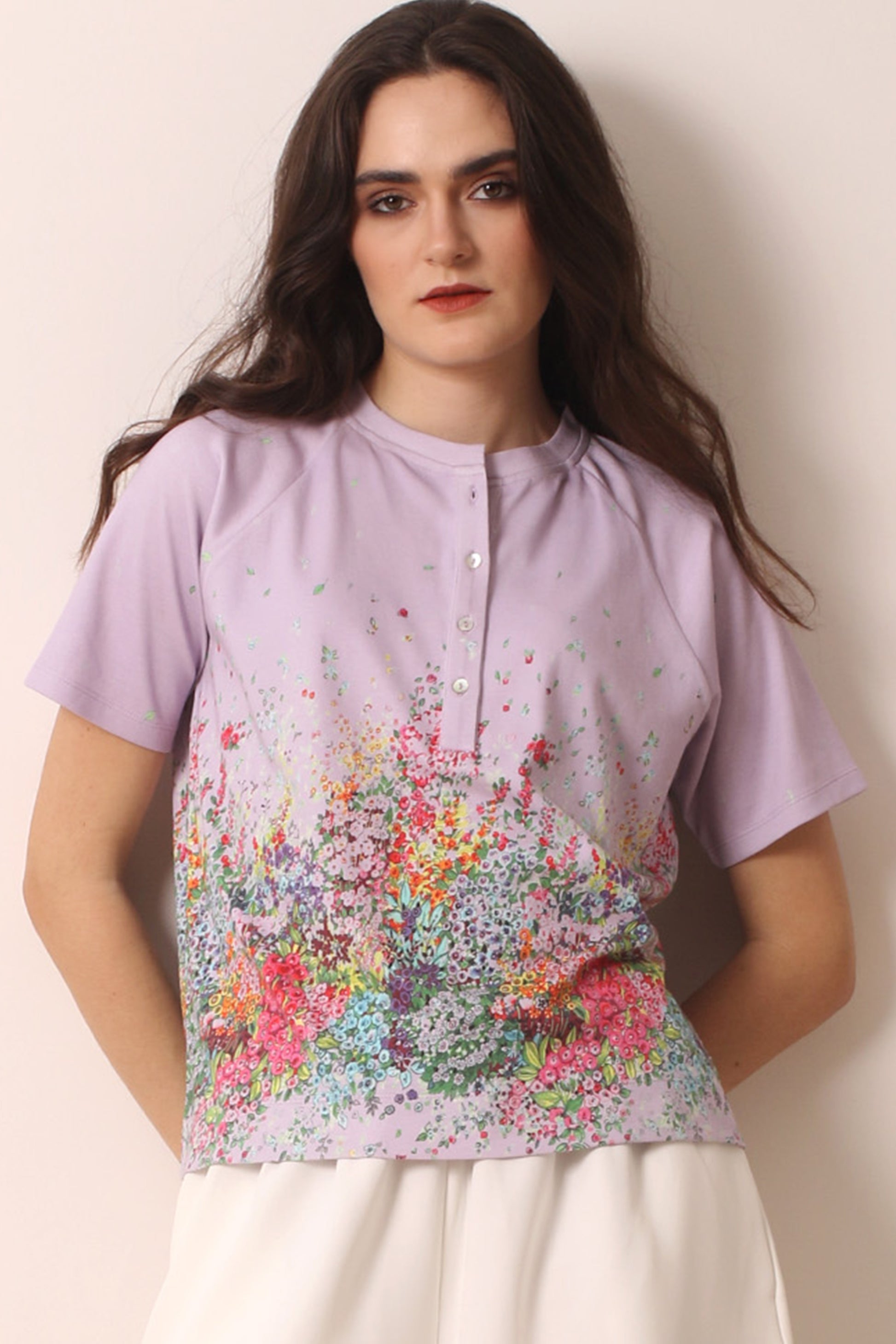 lilac floral print cotton modal T-shirt- Pashma Women's