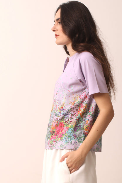 lilac floral print cotton modal T-shirt 1- Pashma Women's
