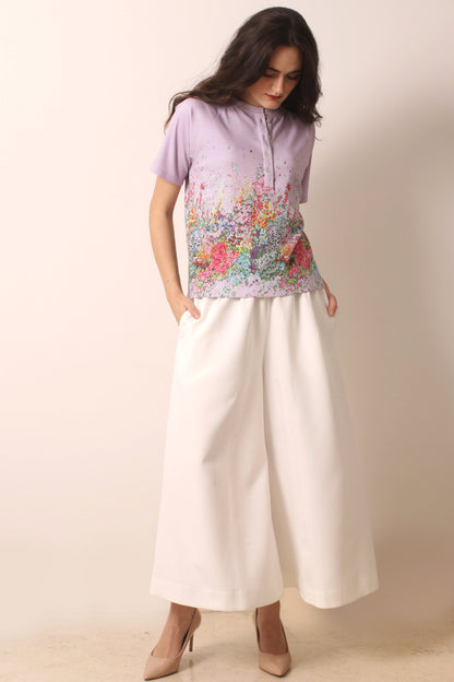lilac floral print cotton modal T-shirt 3- Pashma Women's