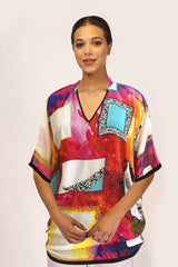 Multicolour Abstract Silk Kaftan