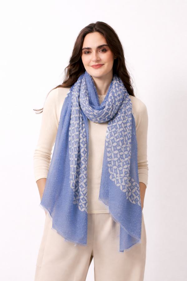 Skyline Geometric Wool Cashmere Twill Scarf