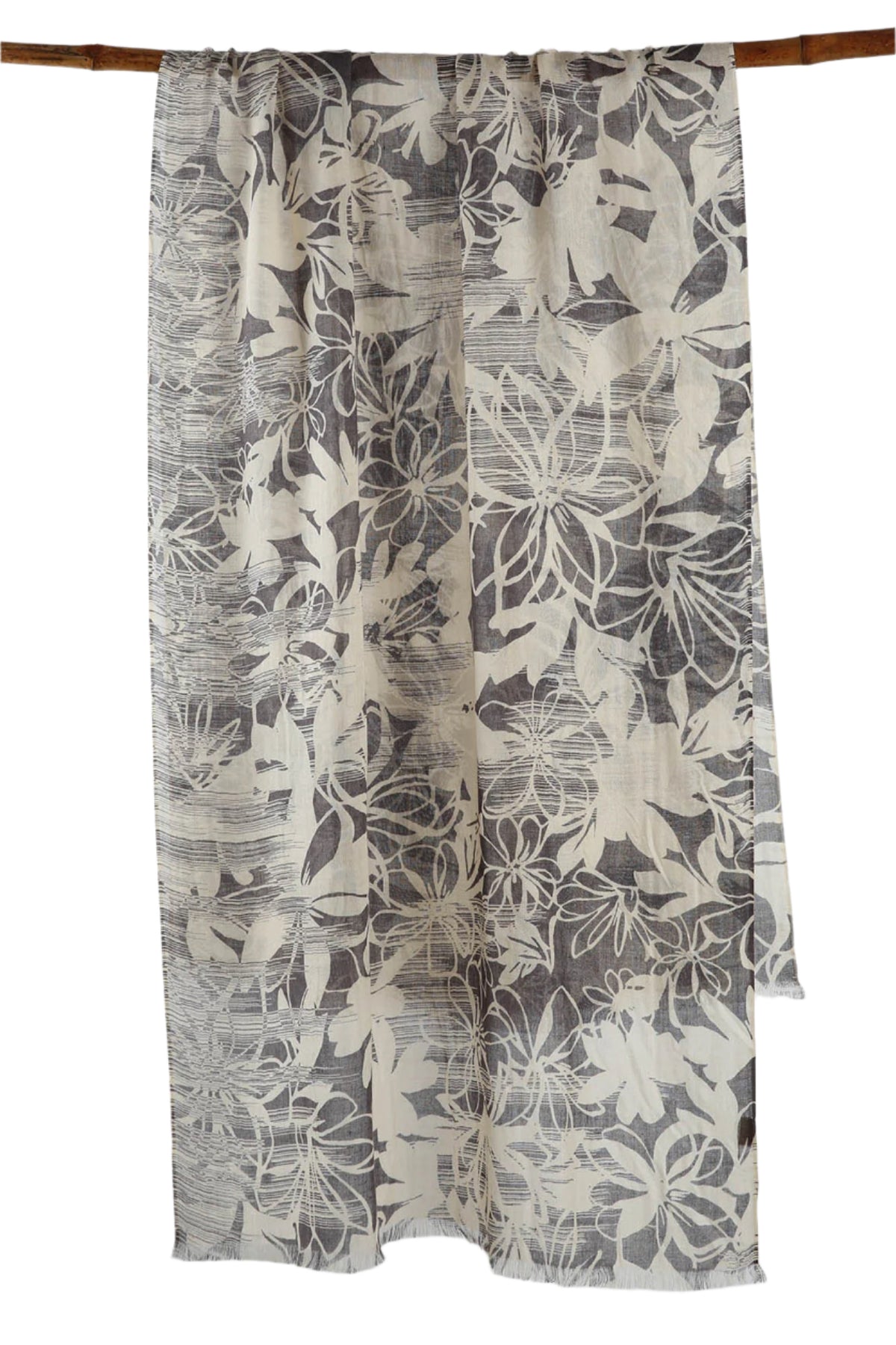 Grey Silk-Cashmere Floral Scriffles Scarf