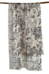 Grey Silk-Cashmere Floral Scriffles Scarf