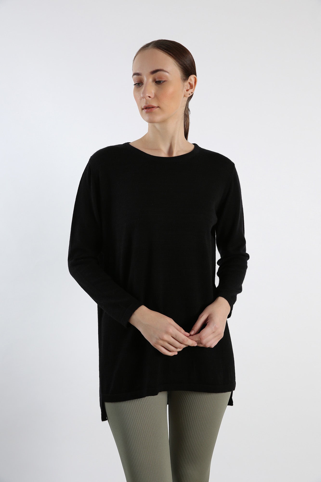 Black Boat Neck Winter Cashmere Sweater