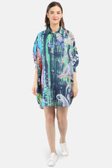 Women's blue printed silk one size tunic