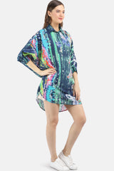 Women's blue printed silk one size tunic
