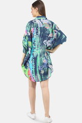 Women's blue printed silk one size tunic